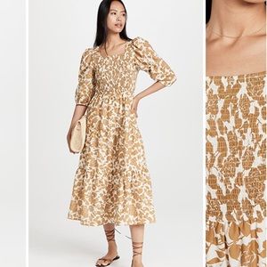 NWT ANTHRO MOON RIVER Floral Smocked Balloon Sleeves Midi Summer Dress